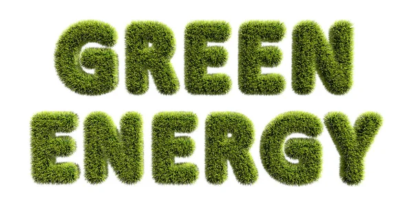 Zielona energia tekst pokryte zielona trawa. — Zdjęcie stockowe