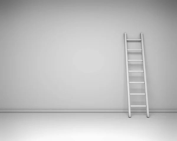 White interior with the leaned ladder against the wall concept. — Stock Photo, Image