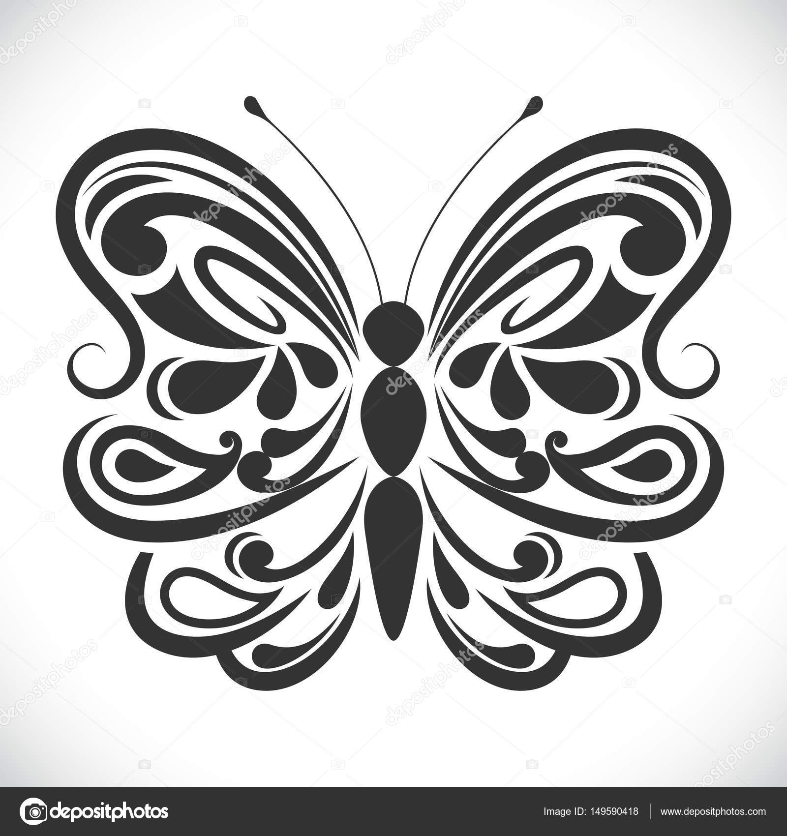 Download Black and white ornamental butterfly vector shape. — Stock ...