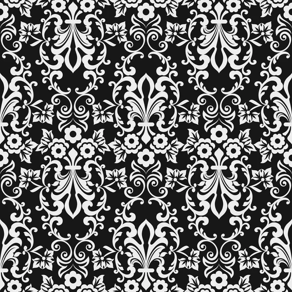 Black and white seamless floral wallpaper pattern — Stock Vector