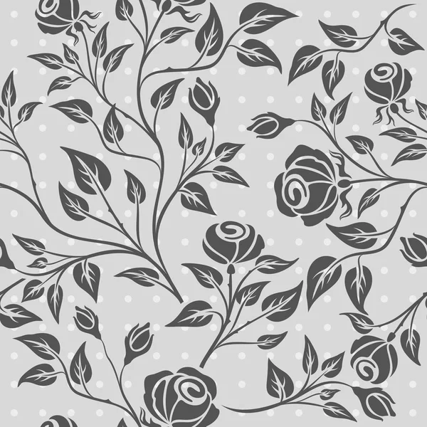 Seamless grey and white rose vector pattern. — Stock Vector