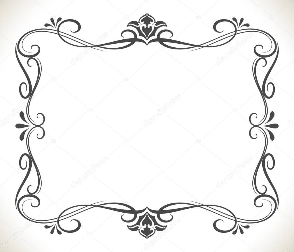 Black and white floral frame with copy space vector background.