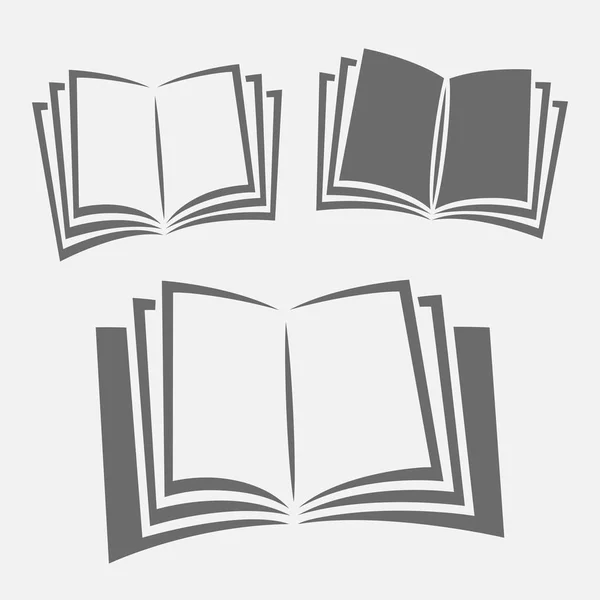Opened book black and white vector icon set. — Stock Vector