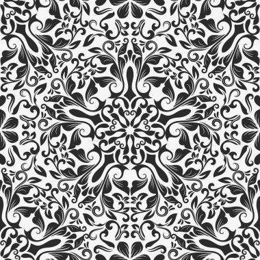 Sorunsuz siyah ve beyaz çiçek vektör desen.