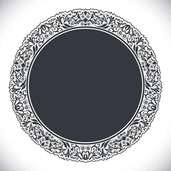 Vintage μαύρο στρογγυλό floral πλαίσιο σε λευκό φόντο illu διάνυσμα — Διανυσματικό Αρχείο