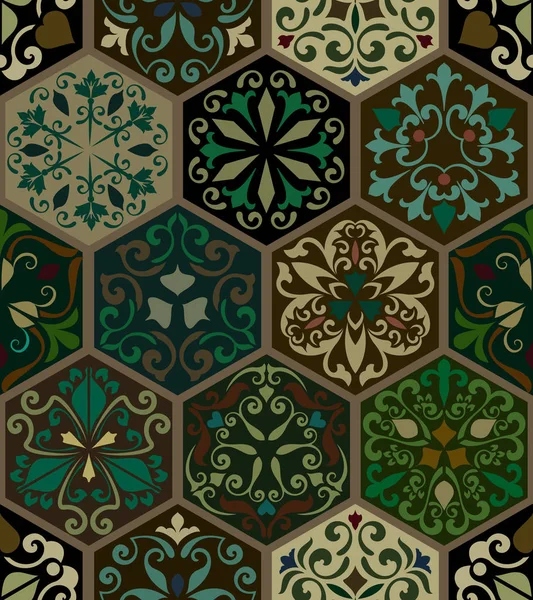 Seamless vintage ornate hexagon wallpaper. — Stock Vector
