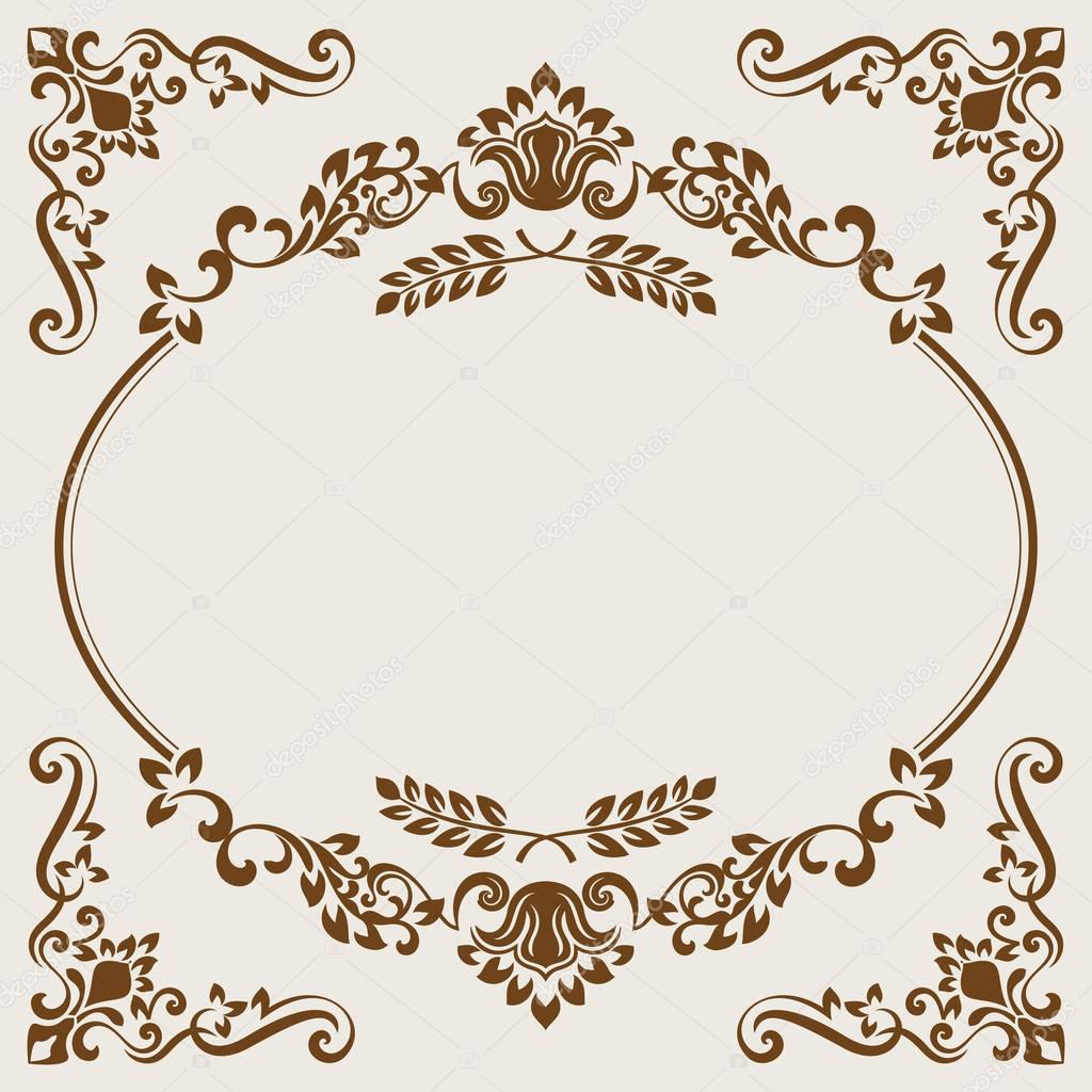 Vintage beige and brown floral frame card template.