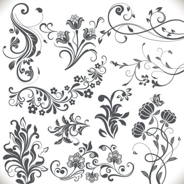 Klasik çiçek tasarım elementleri.