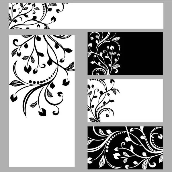 Zwart-wit bloemen kaarten en banners — Stockvector