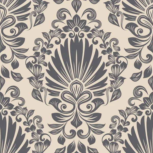 원활한 베이 지와 회색 꽃무늬 벽지 — 스톡 벡터