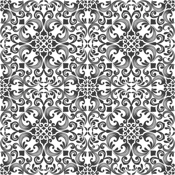 Fondo de damasco floral blanco y negro sin costuras . — Vector de stock