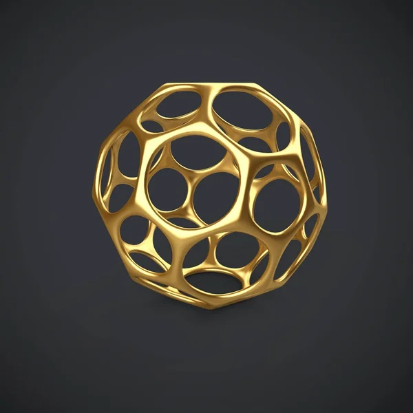 3d gold wireframe ball — Stock Photo, Image