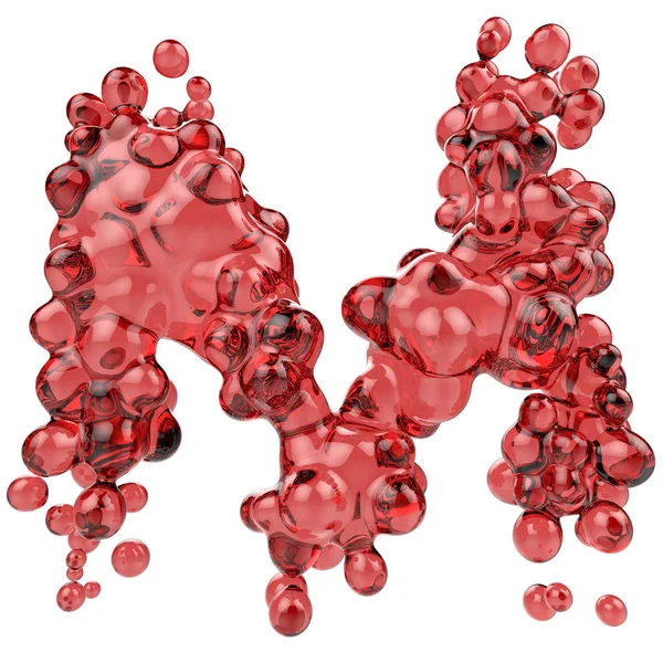 Bokstaven M av bubblande rött glas — Stockfoto