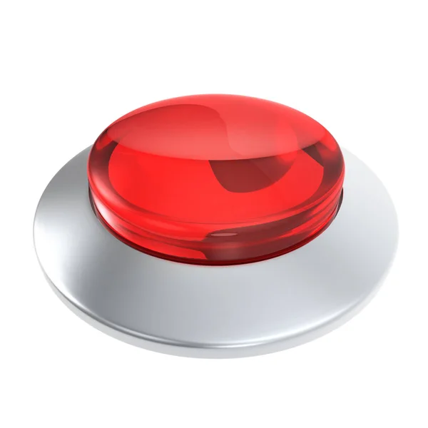 Red glass button with metal frame — Stock Photo, Image