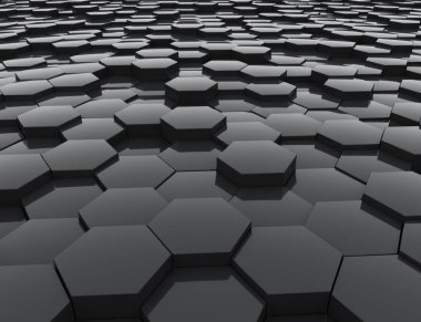 Siyah parlak altıgenler 3d arka plan.