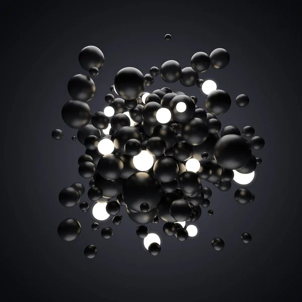 Abstrakta svarta bollar med upplysta bollar bland dem — Stockfoto