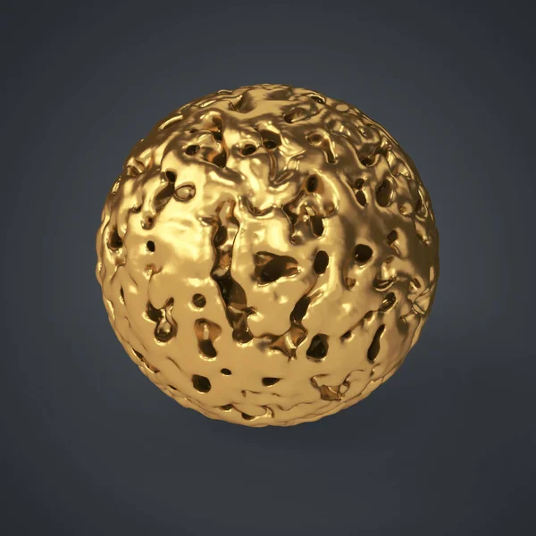 3d gold eroded ball on dark background — Stock Photo, Image