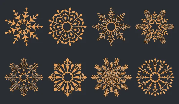 Formas abstractas de copo de nieve amarillo oro — Vector de stock