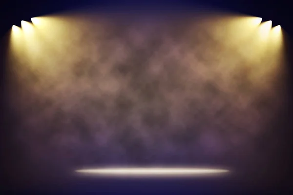 Spotlights illuminating empty blue stage background — Stock Photo, Image