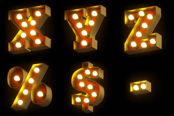 Glödlampa bio eller nattshow 3D-teckensnitt — Stockfoto