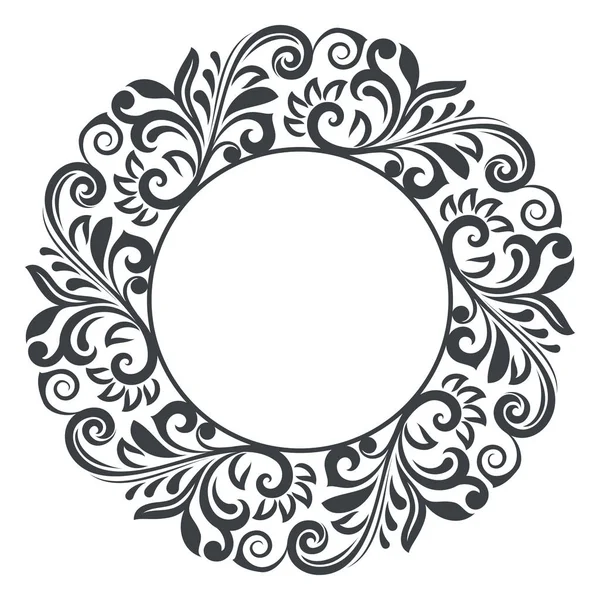 Quadro floral redondo preto e branco — Vetor de Stock