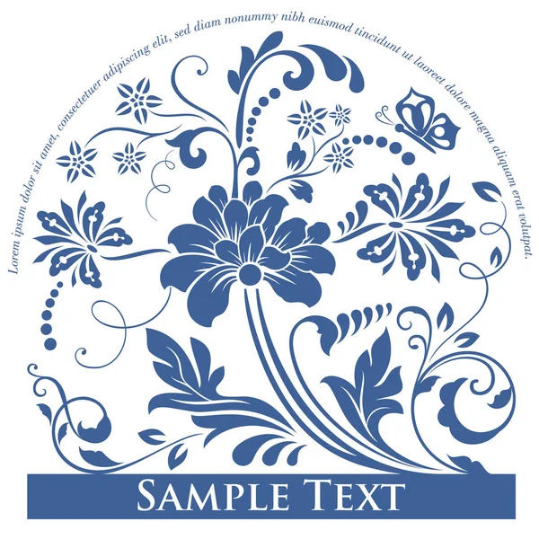 Дизайн цветочной этикетки Blue Gzhel — стоковый вектор