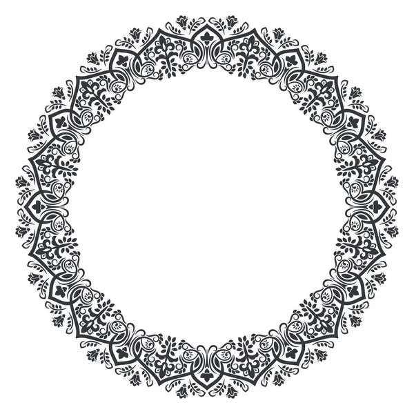 Cadre floral rond noir et blanc — Image vectorielle