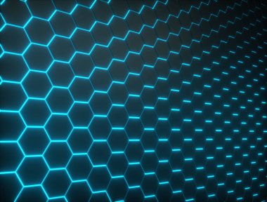 Altıgen parlak ışık dikişleriyle duvarı şekillendirir