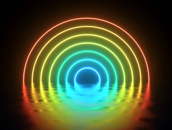 Colorato cerchio luci al neon palco sfondo. — Foto Stock