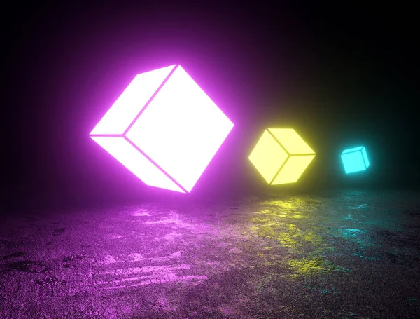 Colorful floating cube neon lights