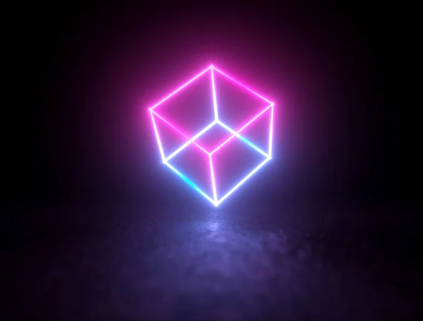 Glowing vibrant neon cube shaped lines