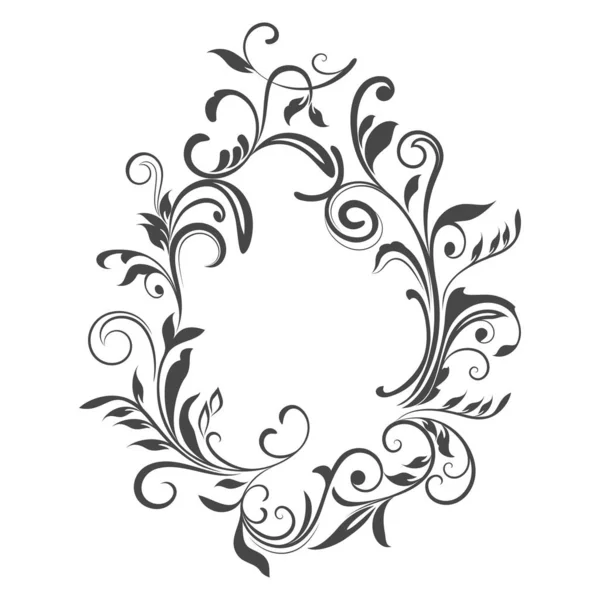 Marco ovalado vintage floral blanco y negro con vector de espacio de copia — Vector de stock