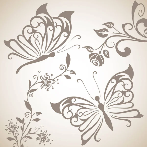 Mariposas y flores formas fondo — Vector de stock