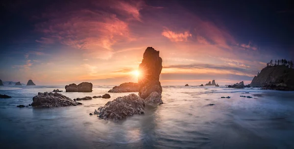 Ecola State Park beach sunset panorama — Stock Photo, Image