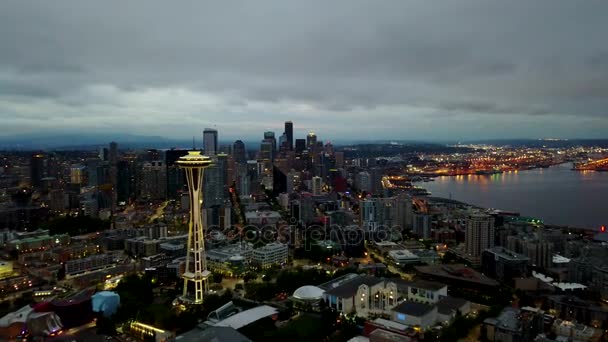 Seattle twilight aerial video — Stock Video