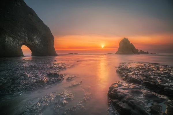 Una Fotografía Gran Angular Atardecer Invernal Parque Nacional Olímpico Costero — Foto de Stock