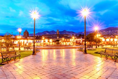 Plaza de Armas sabah erkenden, Cusco, Peru