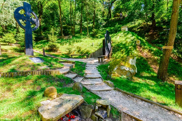 Sinca Veche, Fagaras, Roemenië - pad door het bos naar de een — Stockfoto