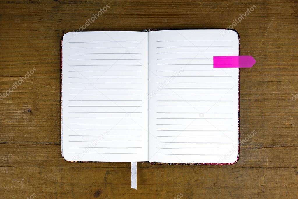 Open empty notebook with pink tab