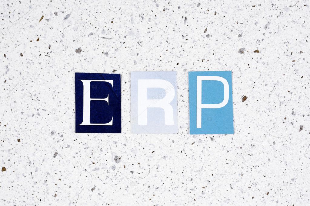 ERP (Enterprise Resource Planning) acronym on handmade paper texture