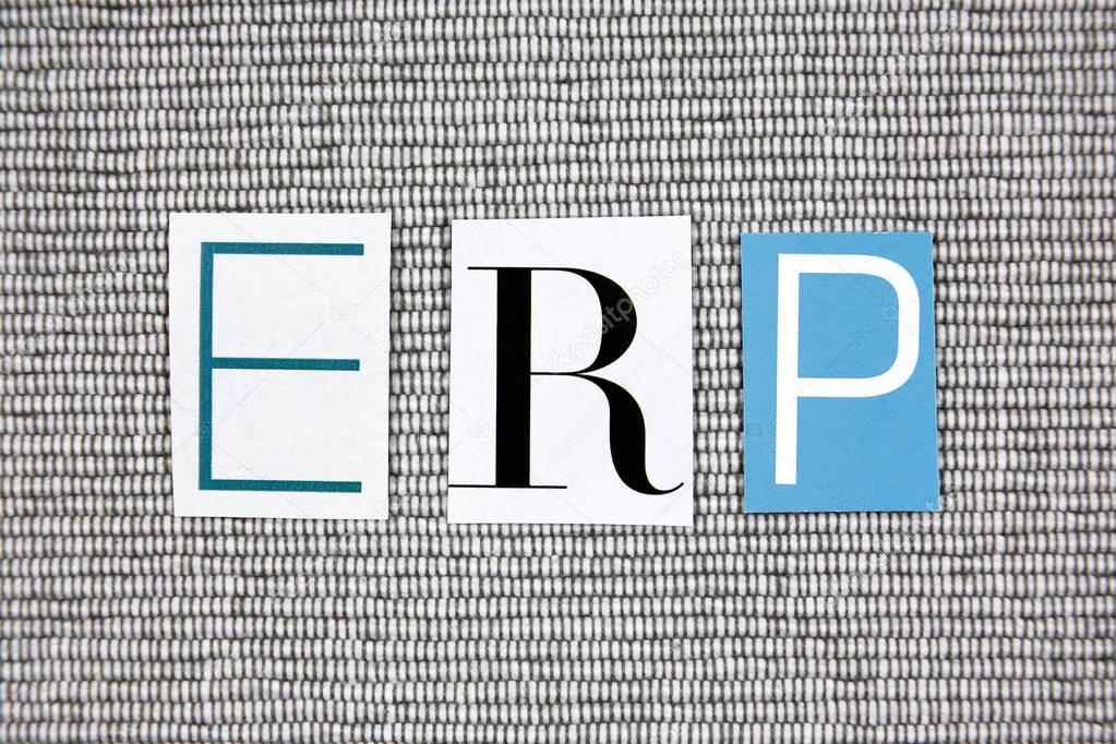 ERP (Enterprise Resource Planning) acronym on grey background