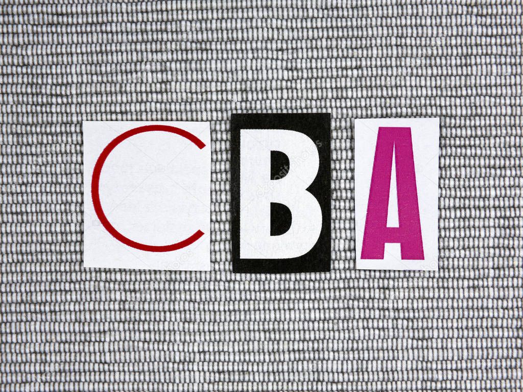 CBA (Cotst-benefit Analysis) acronym on grey background