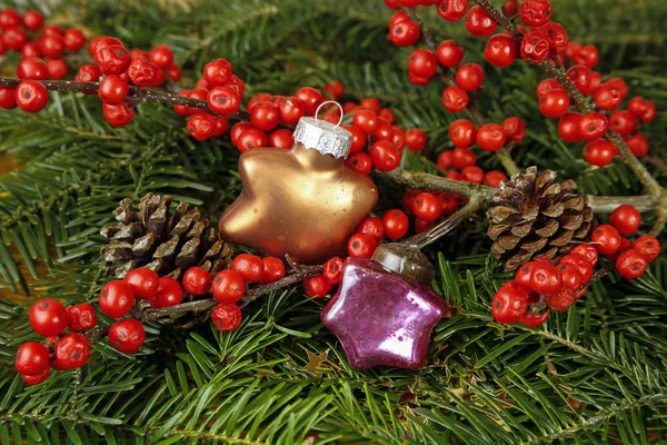 Christmas decoration on fir tree — Stock Photo, Image