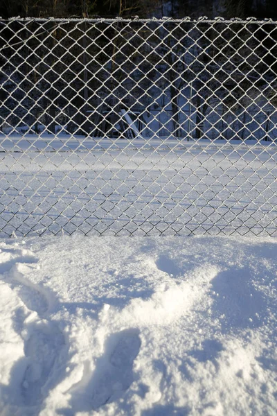 Draad hek met vorst in de winter — Stockfoto