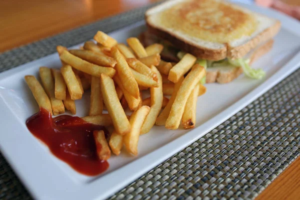 フライド ポテトと野菜のサンドイッチ — ストック写真