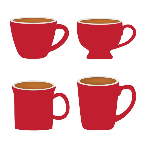 Set roter Kaffeetassen - Vektor-Illustration — Stockvektor