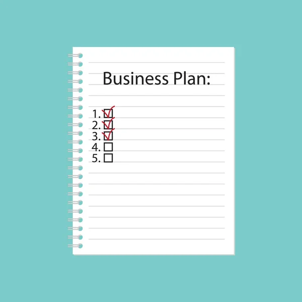 Plan de negocio escrito en espiral cuaderno-vector ilustración — Archivo Imágenes Vectoriales