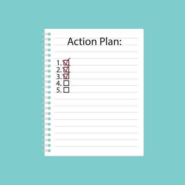 Plan d'action écrit en spirale notebook- illustration vectorielle — Image vectorielle