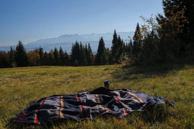 çizgili battaniye Tatra Dağları, Polonya'nın güzel manzaralı dağ glade var