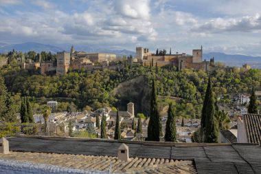 panoramik Alhambra, Granada, Endülüs, İspanya